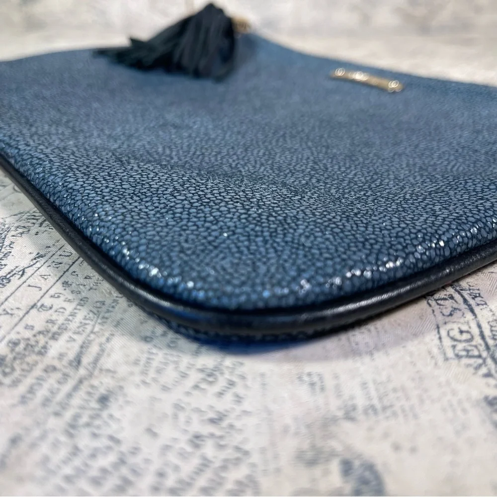 GiGi New York Stingray Leather Pouch Bag Blue Exotic Leather Clutch
